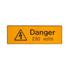 Warning Danger 230V Rigid Engraved Pack=5 75x25mm Yellow/Black