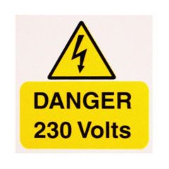 Warning Danger 230V Rigid S/ A PVC 75x75mm Pack=5