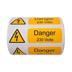 Warning Danger 230V Self Adhesive Vinyl 75x25mm Pack=250