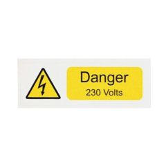 Warning Danger 230V Self Adhesive Vinyl 75x25mm Pack=10