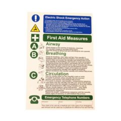 Warning Electric Shock/First Aid Notice Rigid Self Adhesive PVC 280x420mm Pack=1