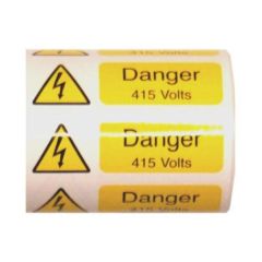 Warning Danger 415V Self Adhesive Vinyl 75x25mm Pack=250