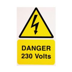 Warning Danger 230V Rigid Self Adhesive PVC 150x225mm Pack=1