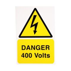 Warning Danger 400V Rigid Self Adhesive PVC 150x225mm Pack=1