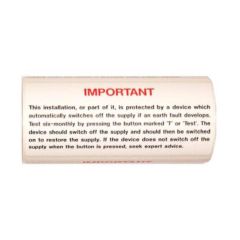Warning RCD Test Rigid Self Adhesive PVC 130x60mm Roll=100
