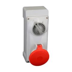 Lewden PM32/3308NFPB 3P+N+E 32A 415V IP44 Switched Interlock Socket Red