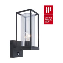 Lutec 5288802012 Flair PIR IP44 E27 Wall Light Matt Black