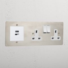 Corston Polished Nickel White 11145 Double Socket + USB A+C Port Fast Charge