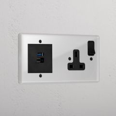 Corston Clear Black 12113 Single Socket + USB A+C Fast Charge