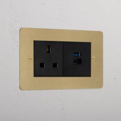 Corston Antique Brass Black 10331 13A Socket + USB A+C Fast Charge