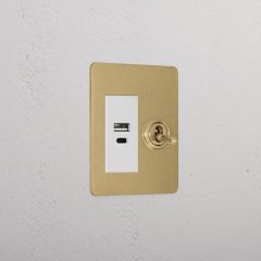 Corston Antique Brass White 10254 1G Two Way Toggle + USB A+C Slimline Switch