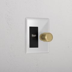 Corston Clear Antique Brass Black 10070 1G Two Way Dimmer + USB A+C Slimline Switch