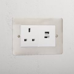Corston Polished Nickel White 10055 13A Socket + USB A+C Fast Charge