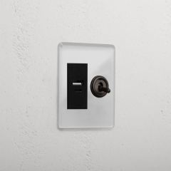 Corston Clear Bronze Black 14455 1G Two Way Toggle + USB A+C Slimline Switch