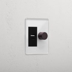 Corston Clear Bronze Black 10789 1G Two Way Dimmer + USB A+C Slimline Switch
