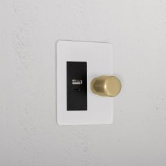 Corston Paintable Antique Brass Black 12361 1G Two Way Dimmer + USB A+C Slimline Switch