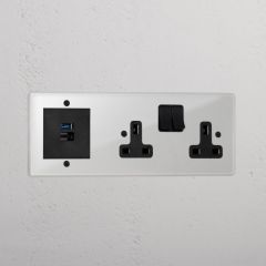 Corston Clear Black 13637 Double Socket + USB A+C Fast Charge