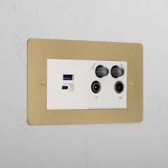 Corston Antique Brass White 10872 USB A+C Fast Charge + TV Aerial Socket