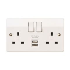 MK K2744WHI Logic Plus c/w 2 Port USB Charger 2 Gang Switched DP Socket 2A 5V 25mm White
