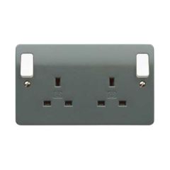 MK K2746GRA Logic Plus Outboard Rocker 2 Gang Switched DP Dual Earth Socket 13A Graphite