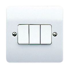 MK K4873WHI Logic Plus Plate Switch 3 Gang 2 Way SP 10A White