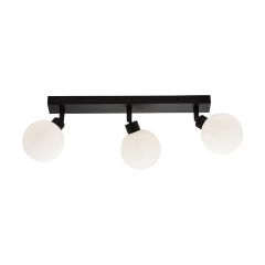 Knightsbridge BA01B3MB Triple G9 Bar Spotlight IP44 Matt Black c/w Opal Glass Orbs