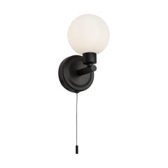 Knightsbridge Single G9 Wall Spotlight IP44 Matt Black c/w Opal Glass Orbs