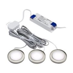 Knightsbridge 2.5W Round LED Under Cabinet Light Kit 4000K Brushed Chrome Pack=3