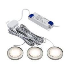 Knightsbridge 2.5W Round LED Under Cabinet Light Kit 3000K Brushed Chrome Pack=3