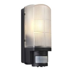 Saxby 48739 Motion E27 LED Brick Bulkhead IP44 PIR Sensor Black/Frosted