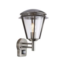 Saxby 49945 Inova E27 Wall Lantern IP44 PIR Sensor Stainless Steel/Clear