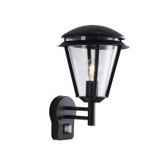 Saxby 49946 Inova E27 Wall Lantern IP44 PIR Sensor Black/Clear