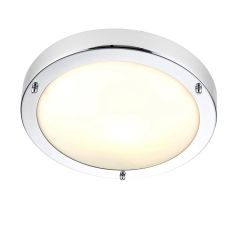 Saxby 59850 Portico 300mm E27 Flush Ceiling Light IP44 Chrome/Frosted Glass