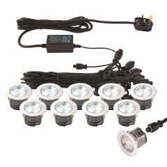 Saxby 76617 IkonPRO 45mm Decking Light Kit 10x6.5K/Blue IP67 Polished Stainless Steel