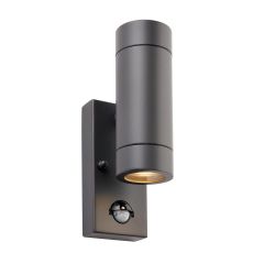 Saxby 94793 Palin GU10 Up/Down Wall Light IP44 PIR Sensor Anthracite/Clear