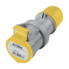 Scame 2P+E 16A 110V IP44 Industrial Connector Yellow c/w Gland
