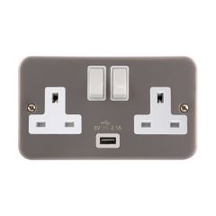 Click Essentials CL770 13A 2 Gang Switched Socket Outlet With Single 2.1A USB Outlet