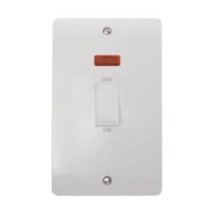Click Mode CMA503 45A 2 Gang (Vertical) DP Plate Switch With White Rocker & Neon