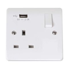 Click Mode CMA771U 13A 1 Gang Switched Socket Outlet With Single 2.1A USB Outlet