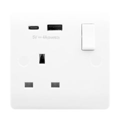 Click Mode CMA785 13A 1 Gang Switched Socket Outlet With Type A & C USB (4A) Outlets