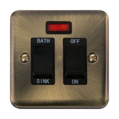 Click Deco Plus DPAB024BK 20A DP Sink/Bath Plate Switch With Neon Antique Brass