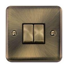 Click Deco Plus DPAB412BK 10AX 2 Gang 2 Way Plate Switch Antique Brass