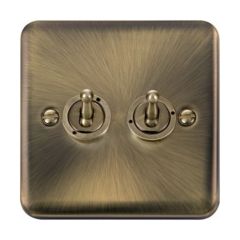 Click Deco Plus DPAB422 10AX 2 Gang 2 Way Toggle Plate Switch Antique Brass