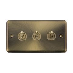 Click Deco Plus DPAB423 10AX 3 Gang 2 Way Toggle Plate Switch Antique Brass