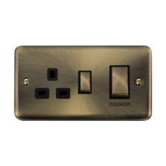 Click Deco Plus DPAB504BK 45A 2 Gang DP Switch With 13A DP Switched Socket Outlet Antique Brass