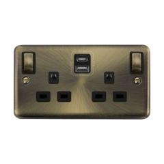 Click Deco Plus DPAB586BK 13A 2 Gang Switched Socket Outlet With Type A & C USB (4.2A) Outlets Antique Brass
