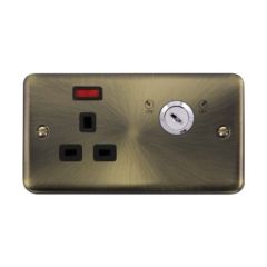 Click Deco Plus DPAB655BK 13A 1 Gang DP Key Lockable Switched Socket With Neon (Double Plate) Antique Brass