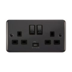 Click Deco Plus DPBN570BK 13A 2 Gang Switched Socket Outlet With Single 2.1A USB Outlet Black Nickel