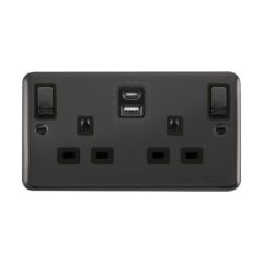 Click Deco Plus DPBN586BK 13A 2 Gang Switched Socket Outlet With Type A & C USB (4.2A) Outlets Black Nickel