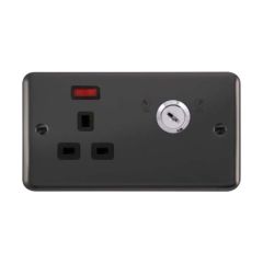 Click Deco Plus DPBN655BK 13A 1 Gang DP Key Lockable Switched Socket With Neon (Double Plate) Black Nickel